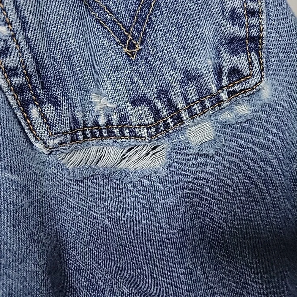 Levi's Jeans Mens 30x34 Faded Blue 501 Button Fly Straight Leg Distressed Denim